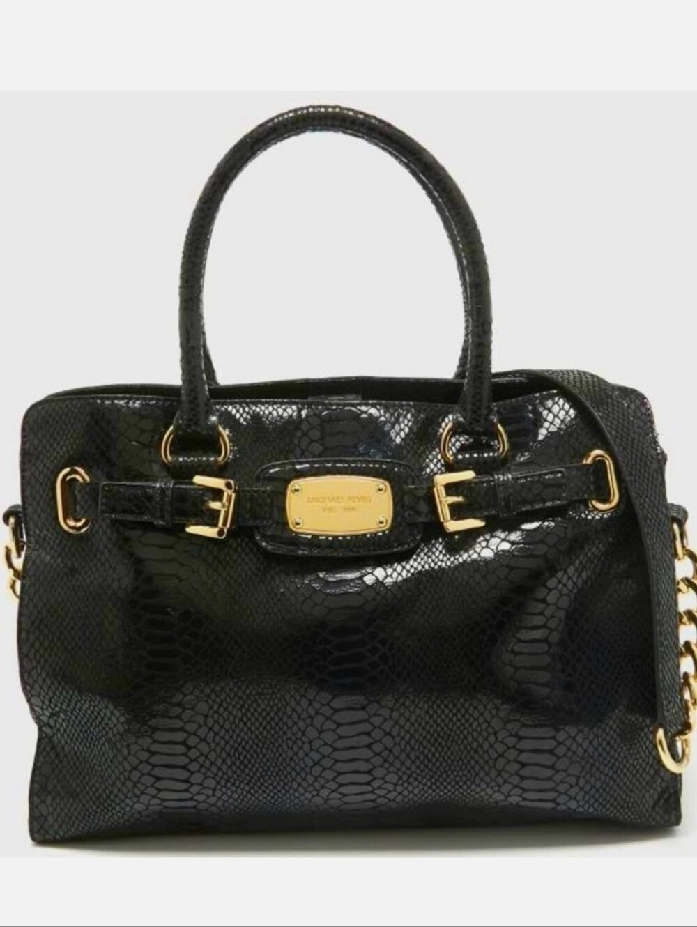 Michael Kors Black Patent Snake-Embossed Satchel with Gold Hardware - Picture 13 of 13